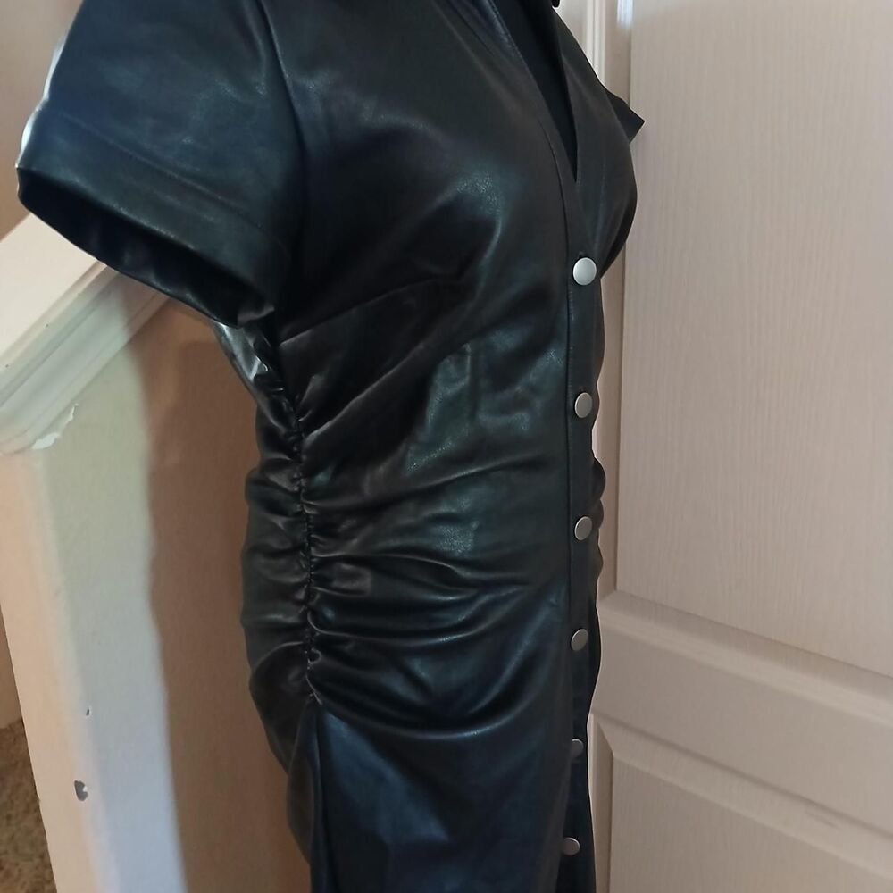 Pilcro Anthropologie Greer Faux Leather Midi Shirtdress Black M Edgy Streetwear - Picture 7 of 10